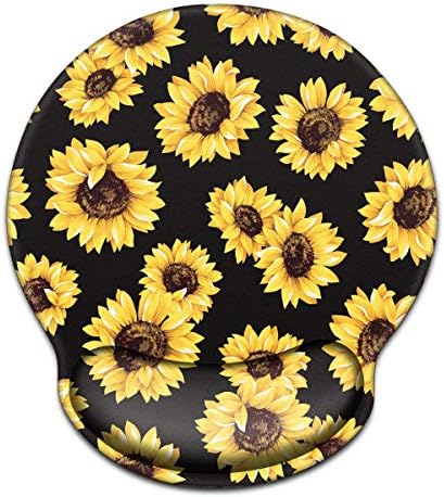 Mouse Pad with Wrist Support, Desk Decor for Women Cute Design Mouse Pad Non-Slip Rubber Base Mousepad for Desk Laptop Gaming Working Computers Laptop Easy Typing & Pain Relief, Sunflower