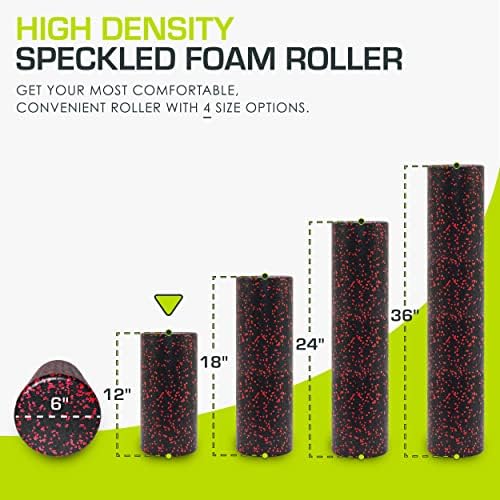 ProsourceFit High Density Foam Rollers 12 - inches long, Firm Full Body Athletic Massage Tool for Back Stretching, Yoga, Pilates, Post Workout Muscle Recuperation, Black/Red