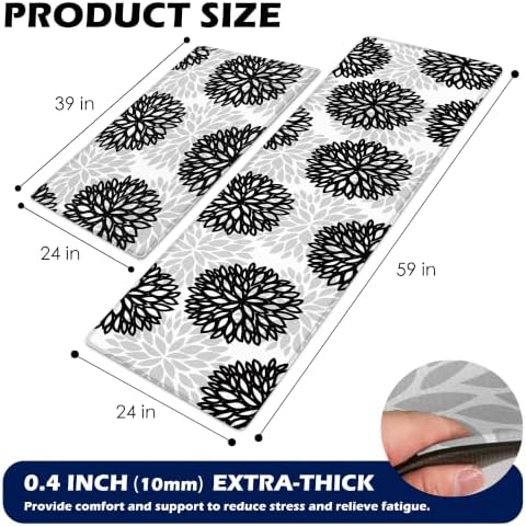 Cushioned Anti-Fatigue Kitchen Mats for Floor – Non-Slip Waterproof Memory Foam Runner, Extra Wide & Long, Comfortable Standing Mat for Kitchen, Sink, Office, Laundry, Black Gray