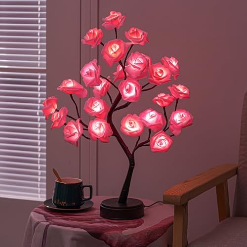 Rose Tree Lamp Flower Light with Pink Beads