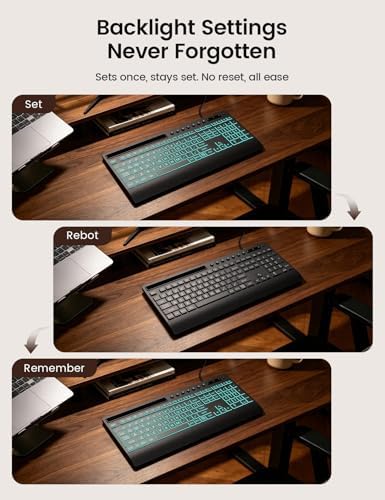 SABLUTE Wired Large Print Backlit Keyboard with Wrist Rest, K31PRO