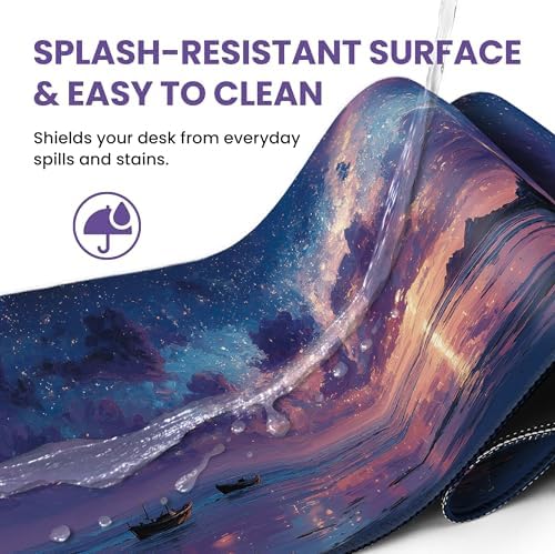Aesthetic Desk Mat, Cute Luminous Rise Desk Pad Protector for Work & Decor, 31.5" x 11.8", Pretty Non-Slip Extended Mouse Pad for Office or Home