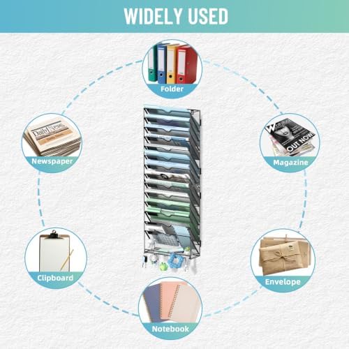 SUPEASY 15-Tier Wall File Organizer with Hooks, Wall Mounted Mail Organizer