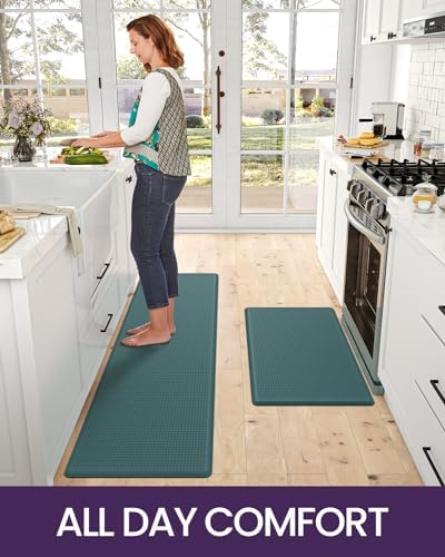 DEXI Kitchen Floor Mats Cushioned Anti Fatigue Runner, 17x29+17x59 Green