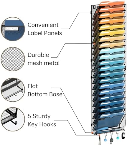 21-Tier Hanging Wall File Organizer with Hooks for Office Organization