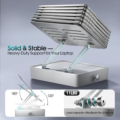 Laptop Stand with Storage Drawer, Heavy-Duty Metal Laptop Riser for Desk