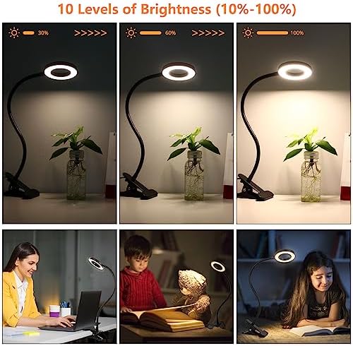 Woputne Desk Lamps Clip on Reading Light for Bed Home Office Craft (Black)