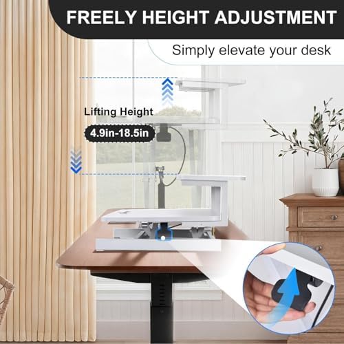 Stand Up Desk Riser, 37-Inch, Adjustable Height Stand Up Desk Converter Double Monitor and Laptop Riser Workstation for Workstation Computer Table Sitting, White