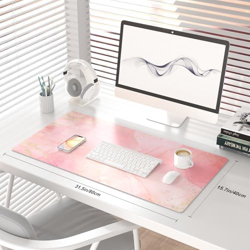QIYI PU Leather Large Mouse Pad, Waterproof Desk Mat, 31.5" x 15.7", Pink