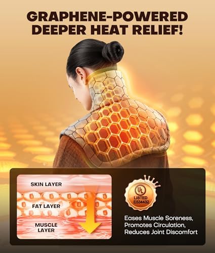 Graphene-Infused Instant Heating Pad with 3M Thinsulate, Ergonomic Weighted Heating Pad for Neck and Shoulders and Back, Heated Neck Wrap w/ 6 Heat Options 4 Auto Timer, Gifts for Women Men