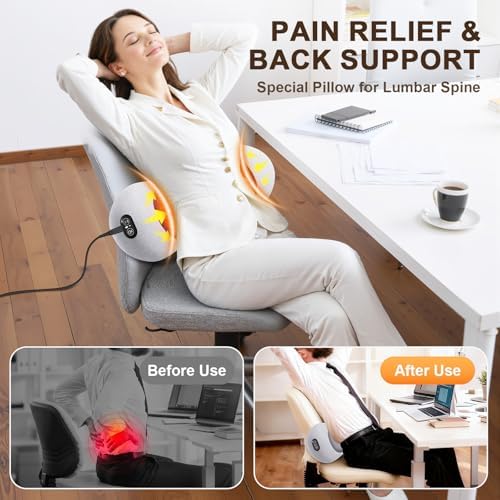FunBy Lumbar Support Pillow,Triple Fusion Massager for Sciatica LightGray
