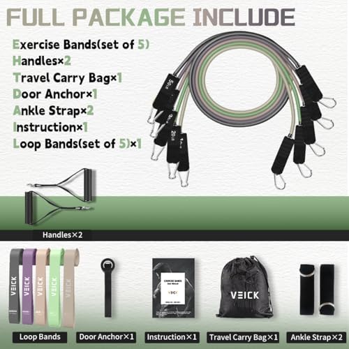 VEICK Resistance Bands with Handles, Exercise Tube Bands Set for Workouts