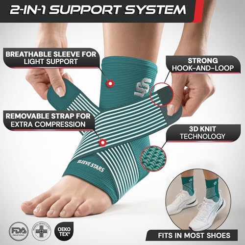 Sleeve Stars Ankle Brace Men & Women Support (Single/M:10"-12"/Turquoise)