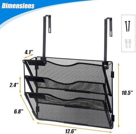EASEPRES 3 Pocket Mesh Hanging Wall File Organizer with Hangers & Nametag Label, Wall Mounted Mail Paper Document Folder Holder, Clipboard Storage Organization Magazine Rack for Office Cubicle, Black
