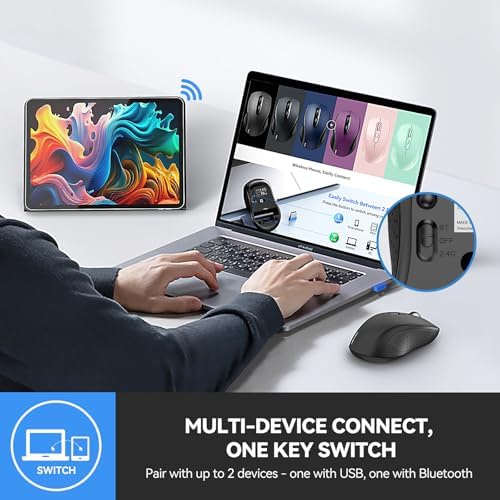 TECKNET Bluetooth Mouse, 4000DPI Wireless Mouse Bluetooth for Laptop 2-in-1(BT 5.0/3.0+2.4Ghz) Computer Mouse, Portable PC Mouse Wireless with USB Receiver for Mac, Compatible with MacBook Chromebook
