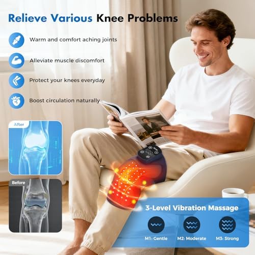 Red Light Therapy & Vibration Massage Knee Brace: Wireless Rechargeable, with 660nm&850nm Light & Heating Function – Relief for Knee, Joint, Elbow & Shoulder Pain, Promotes Faster Recovery(Blue)