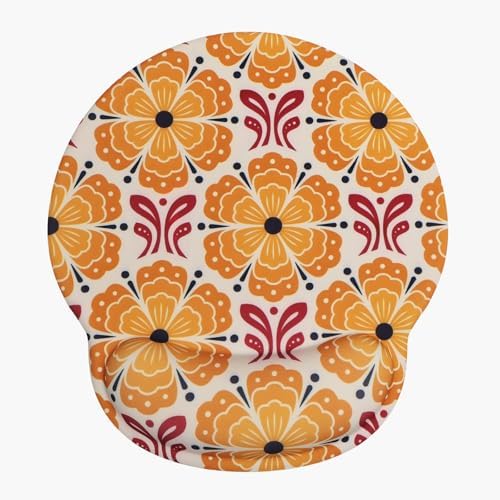 Seorsok Orange Flower Mouse Pad with Gel Wrist Support Mouse Pad,Ergonomic Aesthetic,Comfortable Mousepad for Office Game Work Computer,Pain Relief Mousepad with Non-Slip Silicone Base,Blooming Floral