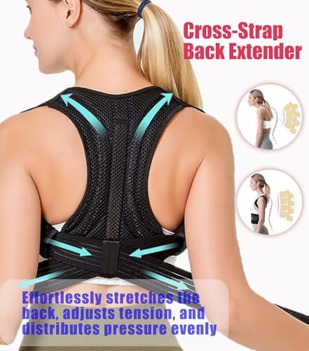 Posture Corrector for Women & Men Adjustable Lightweight Upper Back Brace Support Improve Posture Support Belt for Scoliosis Pain Relief From Shoulder Back Correct Hunchback（Black,Medium）