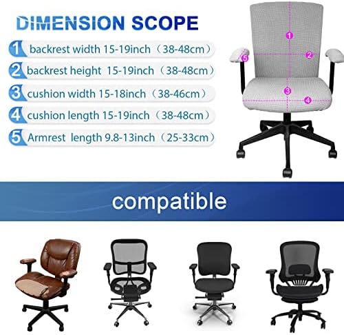 Tallew 4 Pcs Office Chair Covers Stretchable Armrest Seat,XL,Silver Gray