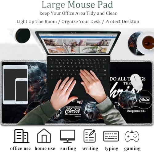 4 in 1 Mouse Pad Combo, Large Gaming Mouse Pad + Keyboard Wrist Support + Mouse Wrist Rest + Coaster, Table Pad 31.5 "x 11.8" with Memory Foam Ergonomic Wrist Pad Set, Ferocious Wolf