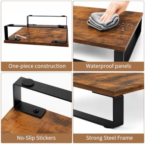 XINYAO 2 Pack Monitor Riser for Desk, Wood and Steel, 16*12*3 inch, Brown