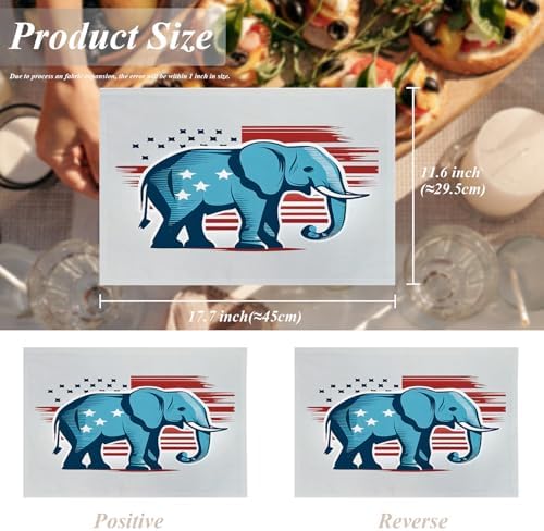 Shrahala American Flag Set Of 4 12 X 18 Inch Linen Placemats , Stars And Stripes Elephant Burlap Table Mat Washable Double Layered Heat Insulation For Indoor/Outdoor