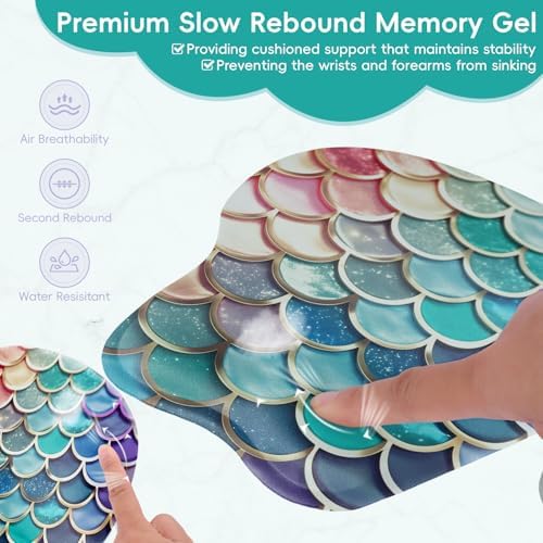 Wrist Support Mouse Pad Anti Slip Rubber Wrist Rest Mousepad 9in X 8in Small Desktop Notebook Mouse Mat for Working and Gaming (M-Pretty Mermaid)