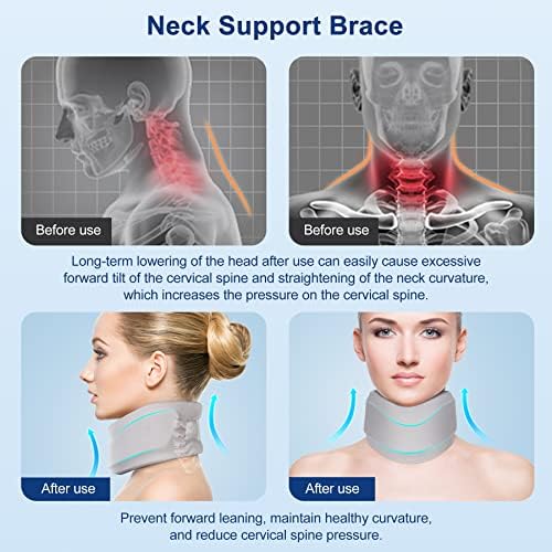 Neck Brace for Neck Pain and Support, Soft Neck Support Relieves Pain & Pressure in Spine for Women & Men, Wrap Align Stabilize Vertebrae Foam Cervical Collar for Sleeping (Grey, M, 3.5" Depth Collar)
