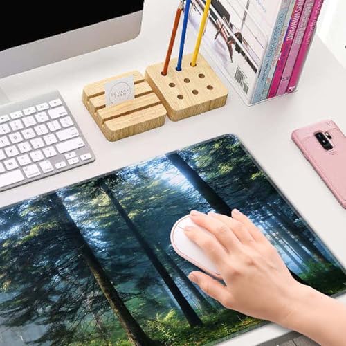 Forest Morning Large Gaming Mouse Pad Keyboard Desk Pad Extended Mouse Pad Gaming Office Decor, PC Laptop Mouse Pads Large (31.5x151.8 in) with Stitched Edges Non-Slip Base Mousepad XL
