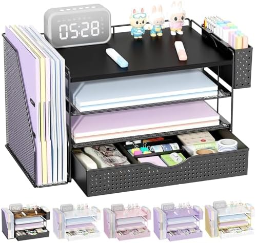 Wood Desk Organizers and Accessories with File Holder & Catalog Racks