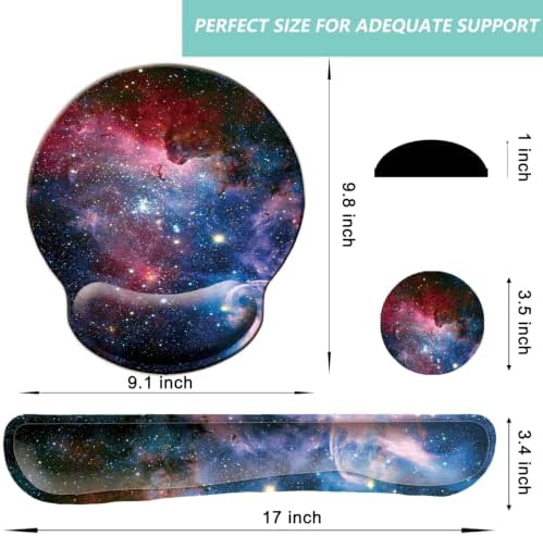 Keyboard Wrist Rest Pad Mouse Pad with Wrist Support Set of 3, Mousepad with Non-Slip Rubber Base, Ergonomic Memory Foam Mouse Wrist Cushion Support for Home Office Laptop Computer, Starry Sky