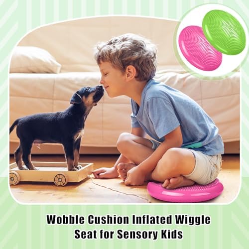 Silipull 2 Pcs Wiggle Seat Inflated Wobble Cushion Flexible Balance Disc with Air Pump for Core Stability Strengthening Improving Posture Physical Exercise