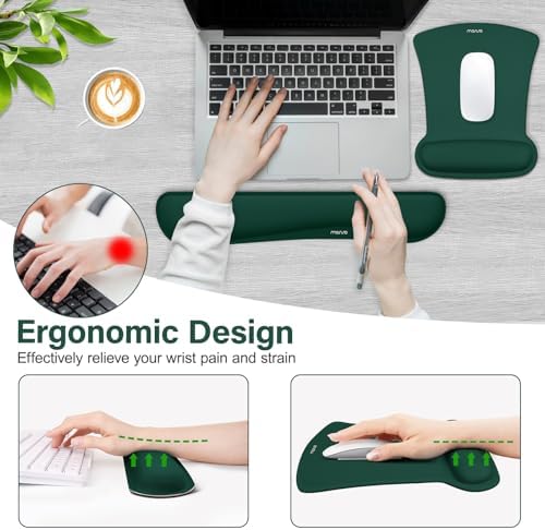 MOSISO Wrist Rest Support for Mouse Pad & Keyboard Set, Peacock Green