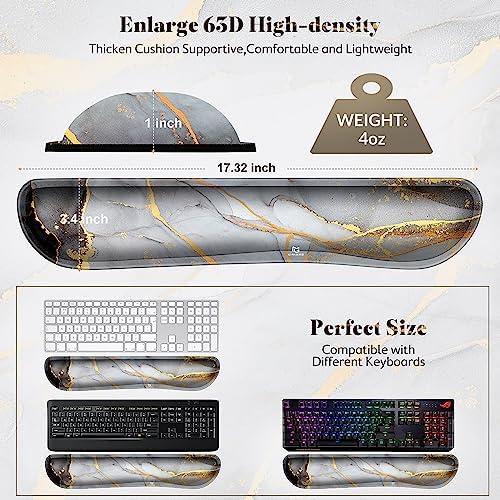Gimars 17.3'' Extended Keyboard Wrist Rest Pad with 63D High-Density, Firm Memory Foam, Anti-Slip Rubber Base and Ergonomic Design for Typing Pain Relief,Office,Gaming, Computer, Laptop,Grey Golden