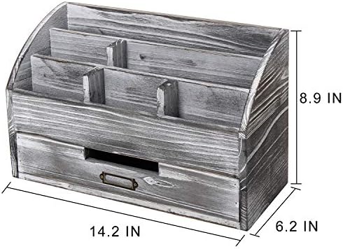 canwedance Distressed Rustic Wooden Office Desk Organizer 5 Compartment with 2 Drawer &Counter Desk Tabletop Desktop Mail Rack, Pens, Notebooks, Folders, Pencils and Office Supplies (grey)