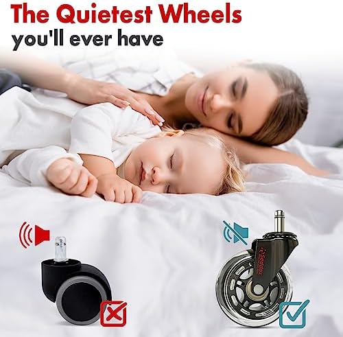 Office Chair Wheels Replacement Set of 5 - Desk Chair Casters for Hardwood & Carpet - Heavy Duty & Safe for All Floors - Universal Fit for Most Computer Gaming & Office Chairs - 3 Inch