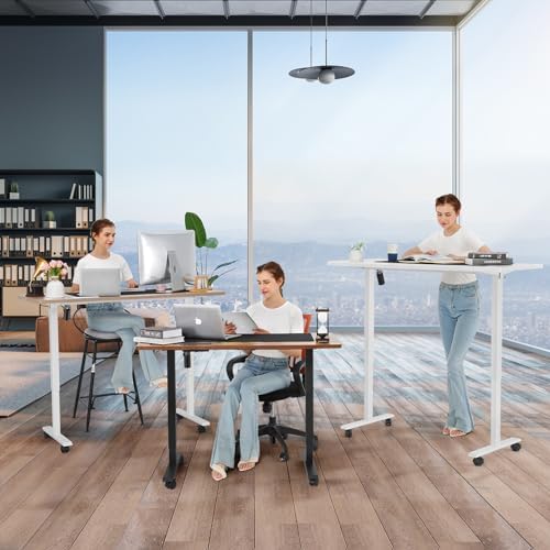 Electric Standing Desk with Wheels, 63'' x 24'' Standing Desk Adjustable Height with Charging Station, 2 USB Ports, 3 Power Outlets, 4 Caster, 27''-46'' Lifting Range Stand up Desk(Brown)