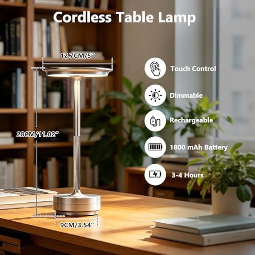 LED Cordless Table Lamp Rechargeable Battery Outdoor Light Silver