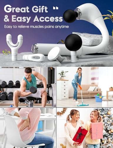 FVZ White Percussion Massage Gun with Upgraded Extension Handle, 10MM Massage Gun Deep Tissue, Muscles/Neck/Shoulders/Waist/Legs Massager Portable for Pain Relief