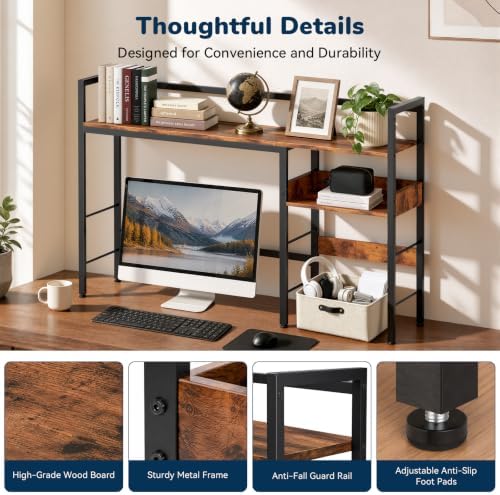 Desk Shelf, 44.9" Desk Hutch for Computer Monitor, Rustic Brown