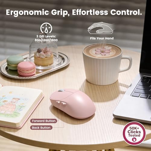 Wireless Keyboard and Mouse Combo, Magnetic Soft-Touch Wrist Rest, Pink