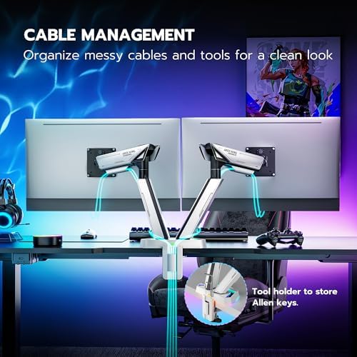ARES WING RGB Dual Monitor Arm Desk Mount for 17-38 inch Monitors, Grey