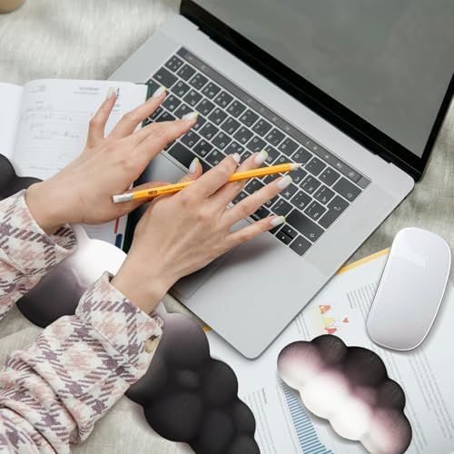 2 PCS Keyboard Cloud Wrist Rest, Memory Foam Keyboard Palm Rest with Non-Slip Base Ergonomic Keyboard Wrist for Pain Relief, Soft Wrist Rest for Office, Computer, Laptop, Gaming Office (Black)