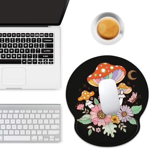 Black Mushroom Ergonomic Mouse Pad with Wrist Rest for Desk Work Office