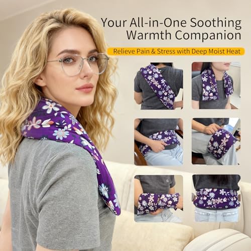 Heating pad for Neck Shoulders and Back Microwavable Machine Washable 27x5 Microwave Rice Bag for Heat Therapy Reusable Hot Pack for Muscle Cramps Moist Warm Bean Bag for Pain Relief Levender Scented