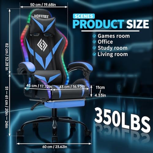 RGB Gaming Chair with Massage & Footrest Racing Style Computer Chair-Blue