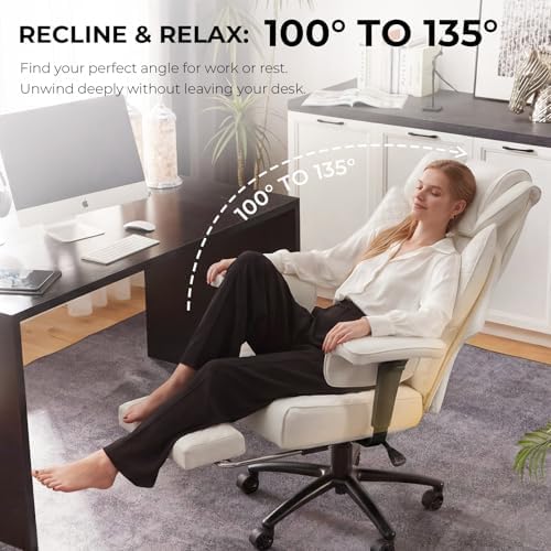 Dowinx Big and Tall Office Chair 400 Lbs with Rotating Massage Lumbar Support, Thick Seat Cushion and Adjustable Armrest,Computer Gaming Chair with Footrest,White