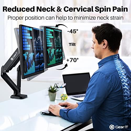 GEARit Dual Monitor Mount (Up to 32 Inch, 19.8 lbs) Desk Stand Mount for LCD LED Monitor, Fully Adjustable Articulating Gas Spring Arm with Quick Release (Tilt, Swivel, Rotate) Vesa 75 100