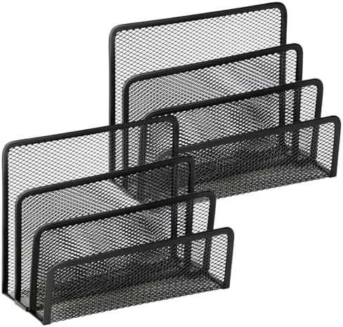 2 Pieces Desk Mail Organizer, Metal Mesh Small File Holders Letter Organizer, Bill/Document/Filing/Folders/Paper Organizer for Desktop (BLACK-2PCS)