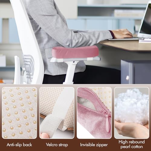 2-Pack Non-Slip Armrest Pads for Office & Gaming Chairs - Ergonomic Forearm Support Pillow for Desk, Computer & Wheelchair, Pressure Relief Cushions (Pink)